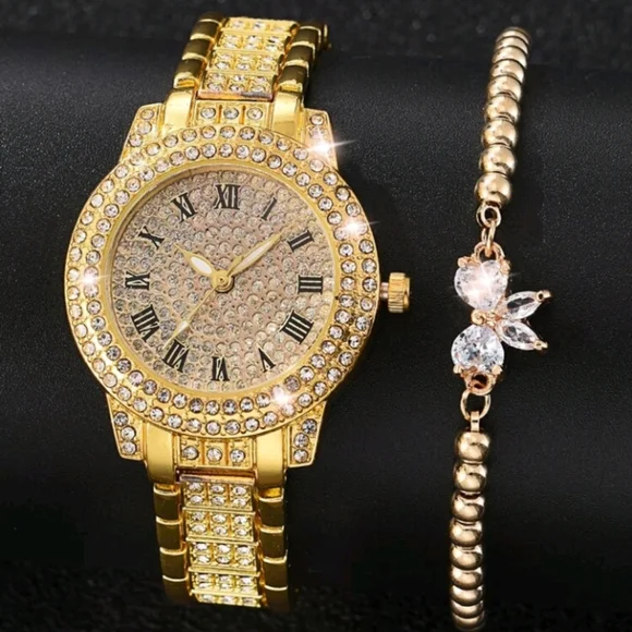 NEW Women\'s iced out gold bling watch and crystal bracelet Iced Out Mens Apple Watch Band Women Gold Stainless Steel  main image 3
